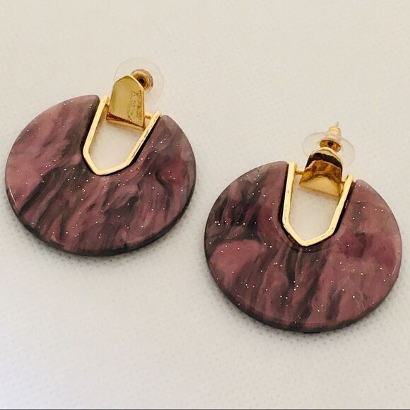 Star Light Purple Gold Open Circle Drop Earrings NWT - Picture 2 of 5